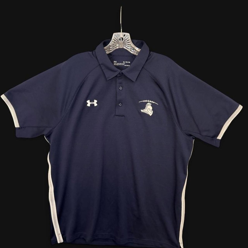 Under Armour Mens HeatGear Loose Fit Navy Blue Polo Shirt Trojan Mascot Size XL